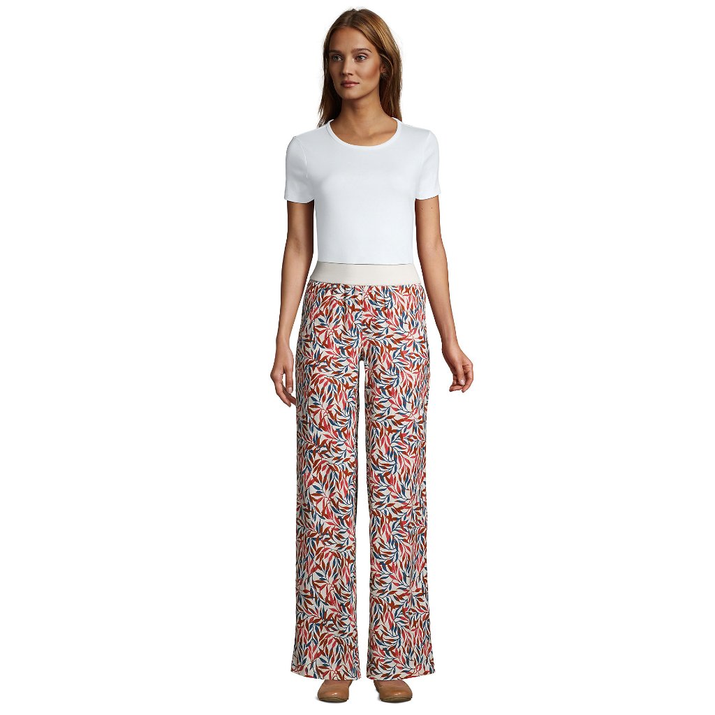 Wide Leg Linen Pants Ivory Cream Coral Pink Floral Palazzo Pants Xsp Pxs 2p P2